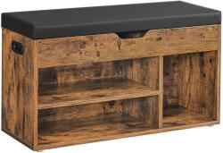 VASAGLE Cipőpad párnázott ülőfelülettel, 3 nyitott rekesszel és rejtett tárolóhellyel, 80 x 30 x 44 cm, 150 kg teherbírással, rusztikus barna (LHS30BX)