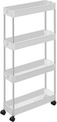 SONGMICS Keskeny 4 szintes tárolókocsi, helytakarékos polcrendszer, 40x12.5x88 cm, fehér (KSC08WT) - vasbutor