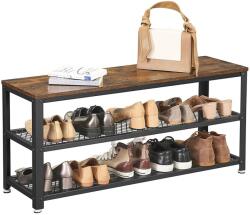 VASAGLE Cipőpad, cipőtartó 2 polccal, rusztikus barna és fekete (LBS078B01)