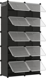 SONGMICS Összekapcsolható cipőtartó, 10 rekeszes műanyag cipőszekrény, fekete (LPC035BZ02)