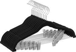 SONGMICS Nadrágakasztók, 12 darab bársony vállfák állítható kapcsokkal, fekete (CRF12B)