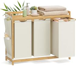 SONGMICS Szennyeskosár 3 rekesszel, 3 x 50 l, 94 x 33 x 78 cm, krémfehér (RLH115W01) - vasbutor