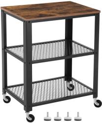 VASAGLE Gurulós kiszolgáló kocsi, konyhai polc 4 görgon 60 x 77, 5 x 40 cm rusztikus barna (LRC78X) - vasbutor