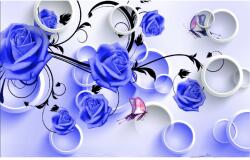 Blueback MAT Kék rózsák és körök tapéta, 350 x 200 cm (BBIMG4384)