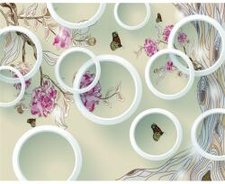 MÉDIA Öntapadó és mosható falfestmény Pillangók, virágok és körök, 250 x 200 cm (FOTOTAP9110)