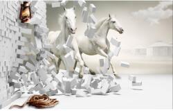 MÉDIA Öntapadó és mosható falfestmény Fehér lovak a falon keresztül, 350 x 200 cm (FOTOTAP5878)