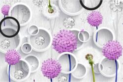 Blueback MAT Falikép Lila és fehér pitypang, fehér és fekete körök, 300 x 250 cm (BBIMG2517)