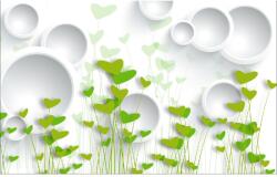 MÉDIA Öntapadó és mosható falfestmény Zöld szívek és fehér körök, 250 x 150 cm (FOTOTAP5988)