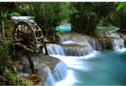 MÉDIA Öntapadó és mosható falfestmény Cascada55 Vízesés malommal a folyón, 250 x 150 cm (FOTOTAP7997)