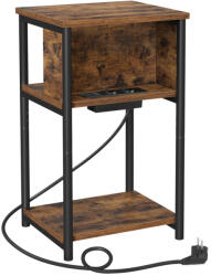 VASAGLE Oldalsó Asztal Éjjeliszekrény Beépített Aljzattal 2 AC és 2 USB Porttal Vintage Barna Fekete (EUZ-LET375KD01)