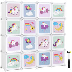 SONGMICS 16 rekeszes moduláris tárolószekrény műanyag fehér unikornis mintával (EUZ-LPC906WZ01)