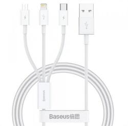 Baseus Cablu Incarcare Baseus 3in1, USB-A - Lightning / microUSB / USB-C, 100W, 1.5m (Alb)