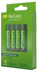 GP RECYKO akkutöltő LED jelzés időzítő 4xAA/AAA + 4db 2100mAh AAA elem sötétzöld B421 (B421)