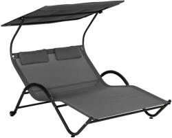 Outsunny dupla napozóágy állítható háttámlával, kerekekkel, párnázott fejtámlával és napellenzővel, 200 x 137 x 138 cm, szürke