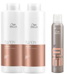 Wella Fusion szett: sampon, 1000 ml + balzsam, 1000 ml + Eimi Dry Me száraz sampon, 180 ml