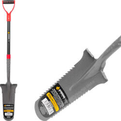 Strend Pro Ásó, Strend Pro Garden Prémium ErgoBULL, 115 cm, keskeny fej, szürke/fekete, acél fej, üvegszálas nyél, D markolat, fogazott él, vízelvezető kialakítás, csatornázó (TC2110372)