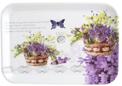  Tálca, műanyag, szögletes, levendula mintás, 34x23cm (KHKE139)