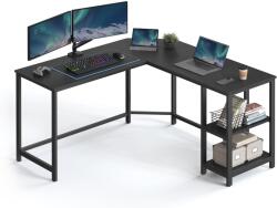 VASAGLE Számítógépes asztal, l-alakú sarok íróasztal, 2 tárolópolccal, fekete (LWD072B56) - vasbutor