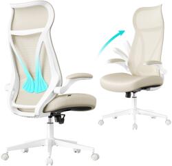 SONGMICS Irodai szék ergonomikus háttámla, állítható magasság, felhajtható kartámaszok, bézs (OBN088LH02)