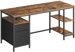 VASAGLE Számítógépasztal, Munkaasztal Tárolóval, 3 Polc, 2 Fiók, 60 x 160 x 76 cm, rusztikus barna (LWD105K01V1)