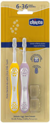 Chicco Gyermek Fogkefe Készlet Literila-Mustár 2db - 6-36 Hónapos Kortól, Kíméletes Fogápolás Babáknak