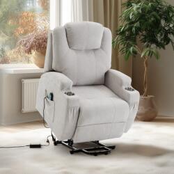  Felállást segítő relax elektromos fotelágy motoros mechanizmus szövet bézs, pohártartóval, masszázzsal, fűtéssel