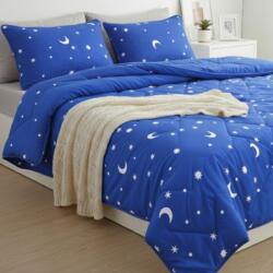 Pucioasa Set promo pilota pat dublu 200x215cm + 2 perne cadou, Pucioasa, albastru cu luna si stele