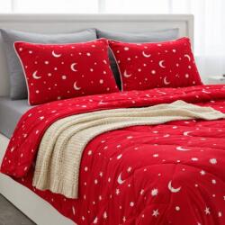 Pucioasa Set promo pilota pat dublu 200x215cm + 2 perne cadou, Pucioasa, rosu cu luna si stele