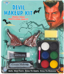 Verk Group Set de machiaj demonic pentru Halloween: coarne, vopsele de față, burete și aplicator (26165)