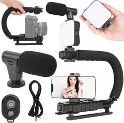 Verk Group Set Vlog AY-49U: Suport în Formă de C, Microfon Direcțional, Lampă LED și Telecomandă Bluetooth (27335)