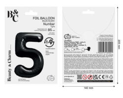 GoDan Balon folie sub forma de cifra, negru mat, 85 cm GD1939-5 Baloane folie Tip Cifra 5 (GD1939-5)