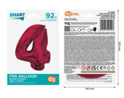 GoDan Balon folie sub forma de cifra, rosu, 92 cm GD1941-4 Baloane folie Tip Cifra 4 (GD1941-4)
