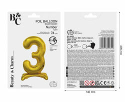 GoDan Balon folie stativ sub forma de cifra, auriu 74 cm GD1936-3 Baloane folie Tip Cifra 3 (GD1936-3)