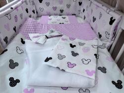  4 részes pamut/minky baba ágynemű szett - Rózsaszín egérke fejes