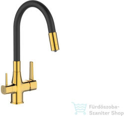 INVENA GLAMOUR konyhai csaptelep, álló, flexibilis kifolyóval, pult alá szerelhető vízszűrővel, fekete-arany BZ-02-F09-V (BZ-02-F09-V)