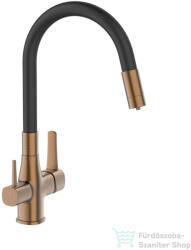 INVENA GLAMOUR konyhai csaptelep, álló, flexibilis kifolyóval, pult alá szerelhető vízszűrővel, fekete-réz BZ-02-F15-V (BZ-02-F15-V)