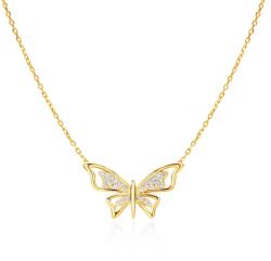 SAVICKI Колие с пеперуда, злато 585, бели диаманти, 0.13К, 46 см