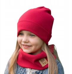 Bubalove Tavaszi Sapka Lányoknak Kéményes Piros 36-40 cm (Komplet czapka i komin czerwony W0)