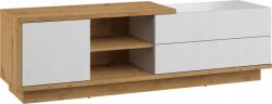 Meblocross Rtv álló szekrény Tv alá Hybrid 160 cm tölgy artisan fehér fényes (MB.HYBRID HYB-21 K2)