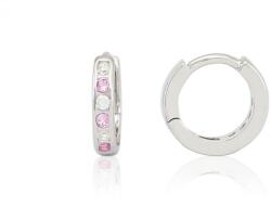 Ezüst fülbevaló karika fehér és rózsaszín kövekkel 10mm ródiumbevonatos