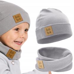 Bubalove Tavaszi Sapka Újszülötteknek Kéményes Szürke 36-40 cm (Komplet czapka i komin szary W0)