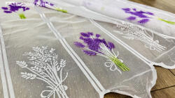 fuggonyoutlet Méteráru, Vitrázs Függöny, Zsakar, Levendula fehér alapon lila, 90 cm