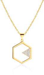 SAVICKI Colier hexagon din aur 585 cu diamante albe 0.05 ct 45 cm