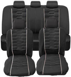 Autolife 9 részes univerzális üléshuzat szett - Légzsákos - fekete színű, fehér csíkokkal (203-4W) - autolife