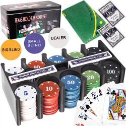Malatec Комплект за покер Texas Holdem, 200 чипа, карти и подложка за игра (23539)