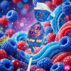 Blow Pops Blue Razz Berry Kék Málna Ízű Nyalóka Rágógumi Középpel 18 g