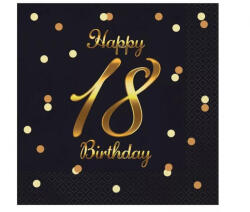  Happy Birthday 18 B&C Gold szalvéta 20 db-os 33x33 cm (MLG164848) - oliviashop
