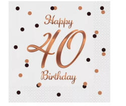  Happy Birthday 40 B&C White szalvéta 20 db-os 33x33 cm (MLG165159)