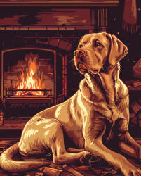 Alkotásutca Retriver a kandalló mellett - Számfestő készlet kereten 40x50