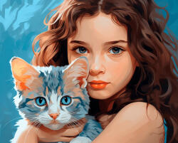 Alkotásutca Kislány és cicája - Számfestő készlet kereten 40x50